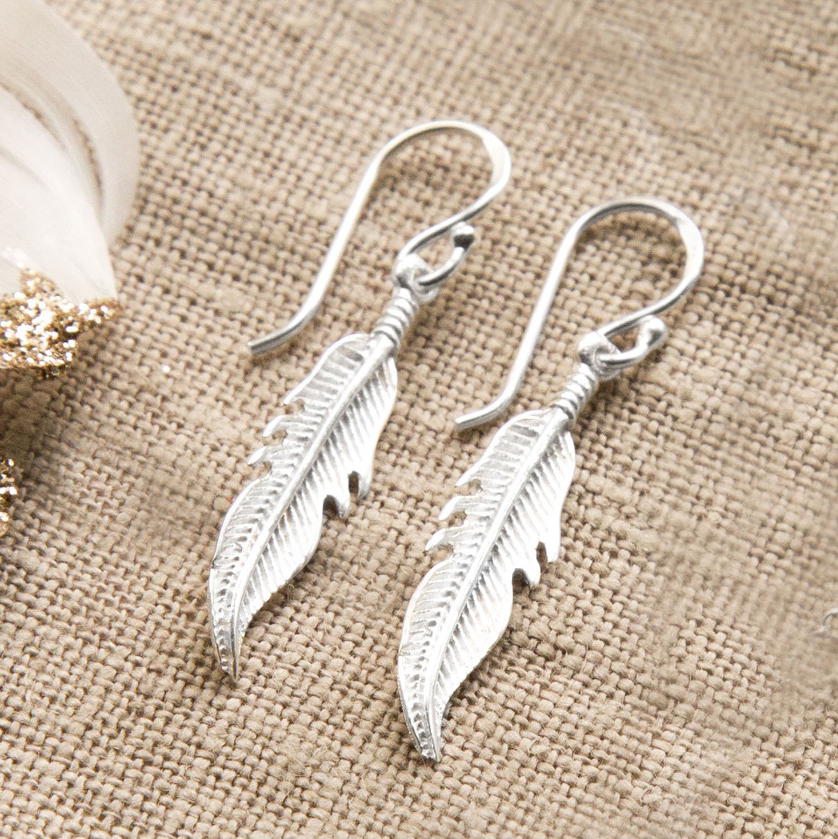 Sterling Silver Dangly Lucky Feather Earrings