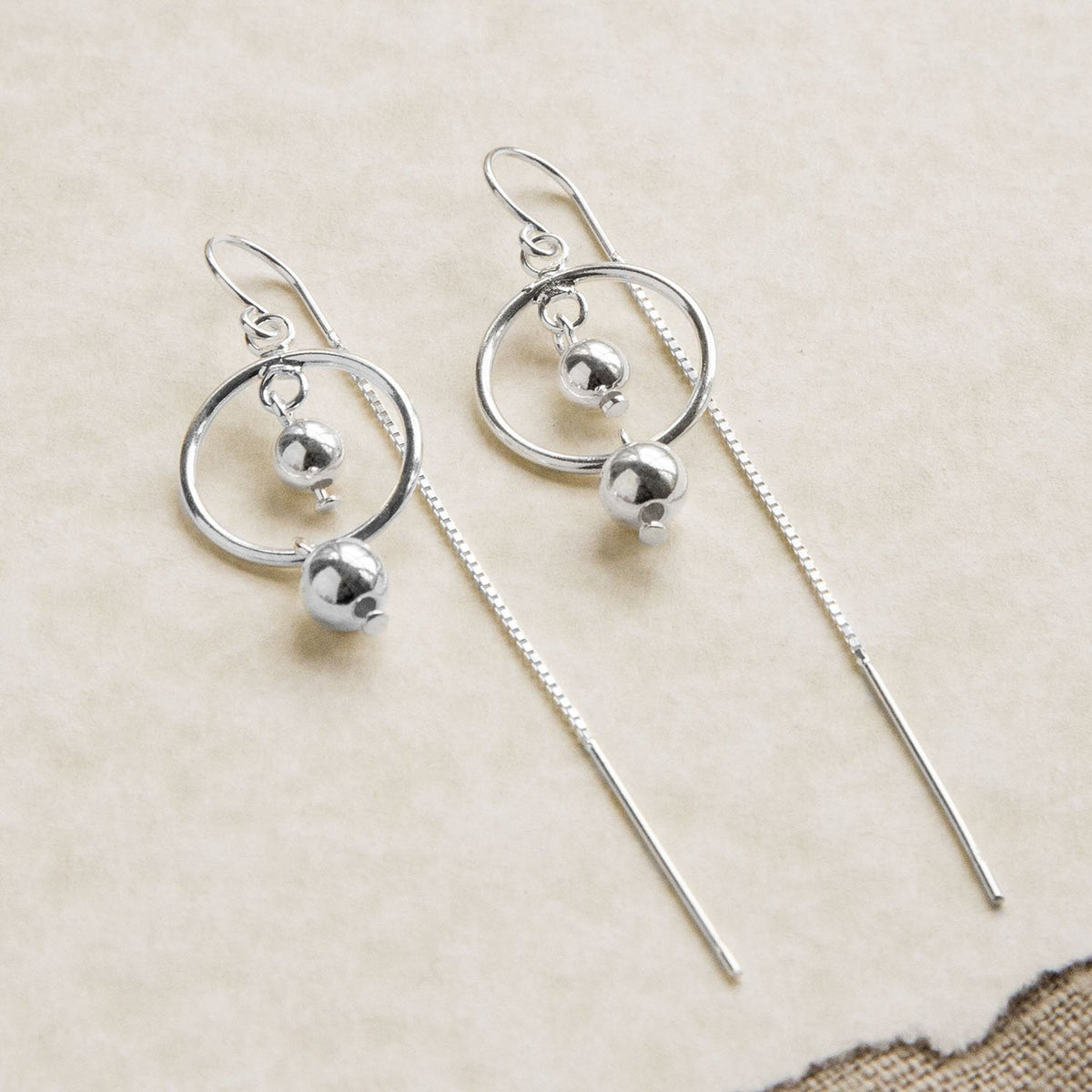 Sterling Silver Ring And Twin Ball Threader Earrings