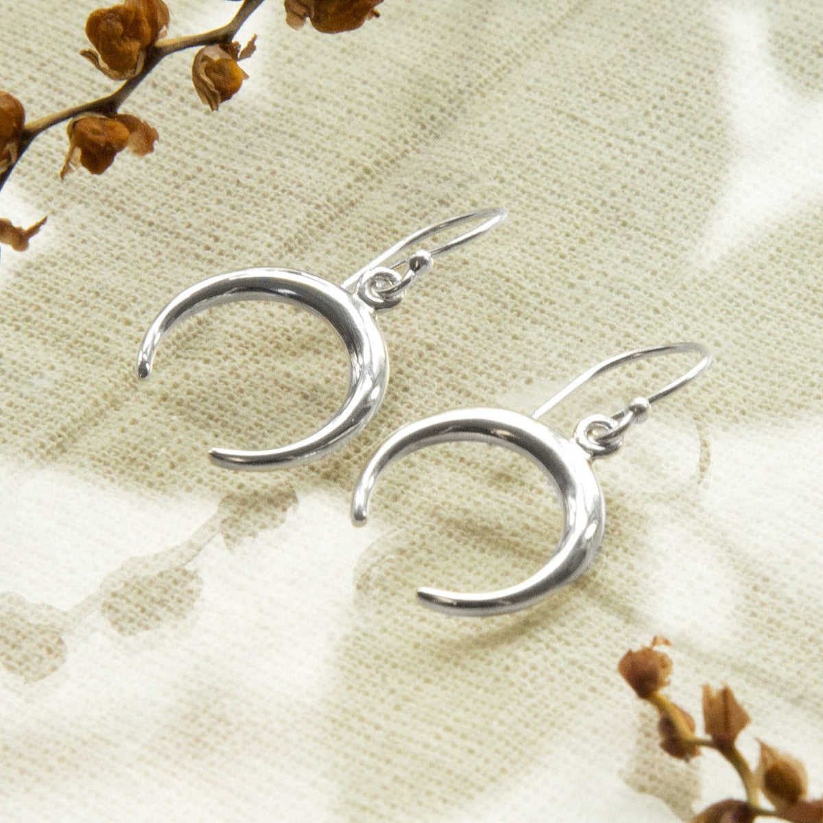 Sterling Silver Crescent Moon Dangly Earrings