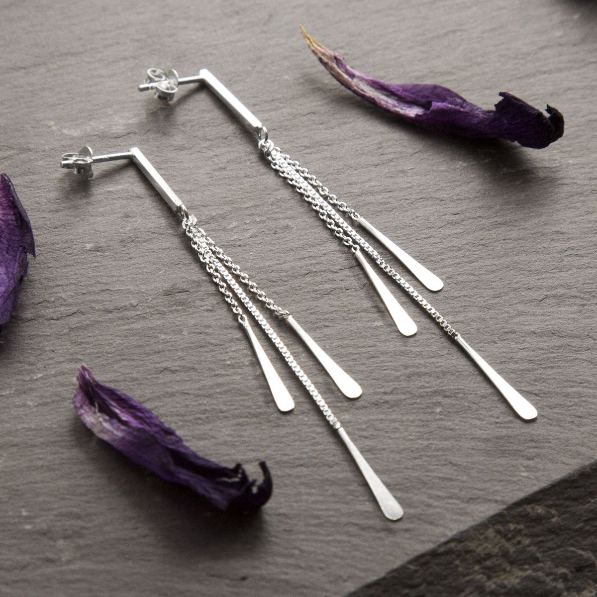 Sterling Silver Cascading Petals Stud Earrings