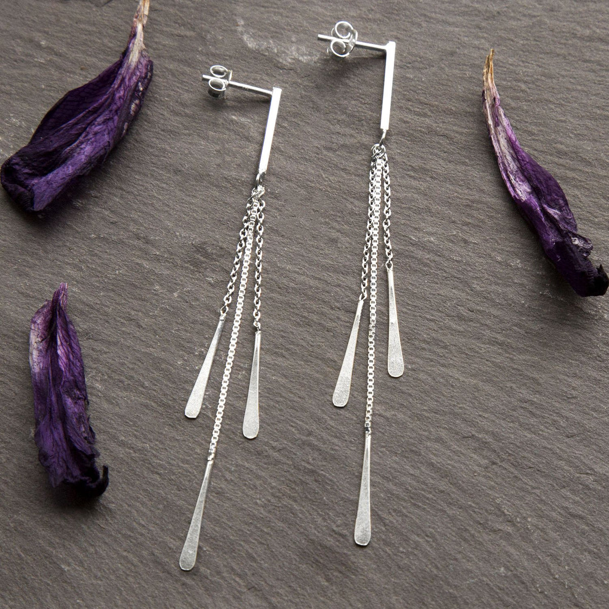 Sterling Silver Cascading Petals Stud Earrings