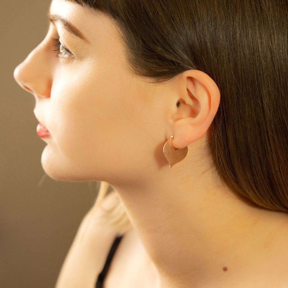 Rose Gold Plated Sterling Silver Love Leaf Drop Earrings