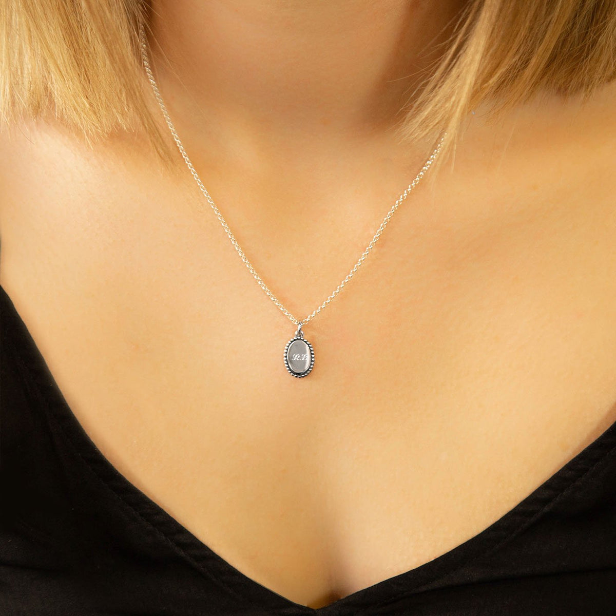 Engravable Sterling Silver Petite Oval Necklace
