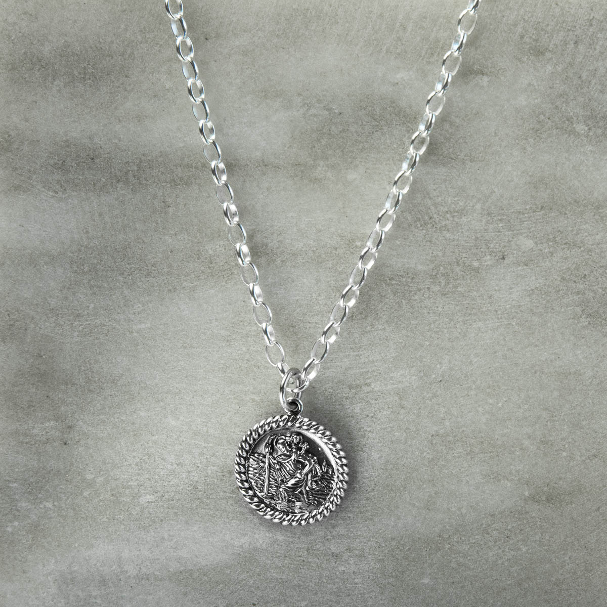 Engravable Sterling Silver Round St Christopher Necklace