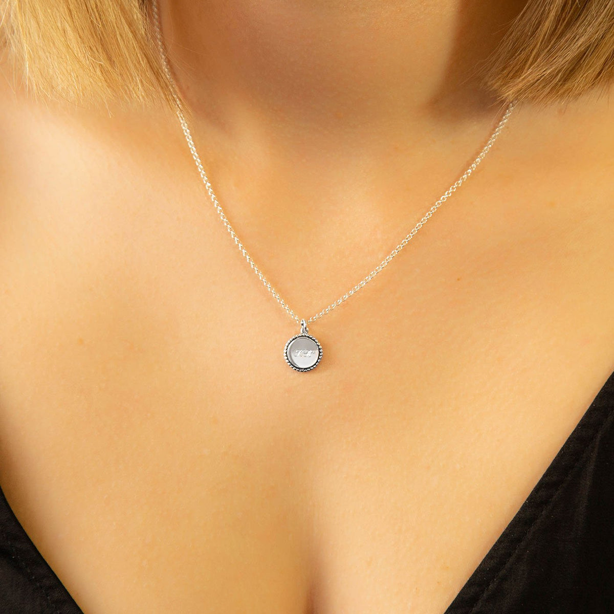 Engravable Sterling Silver Petite Round Necklace