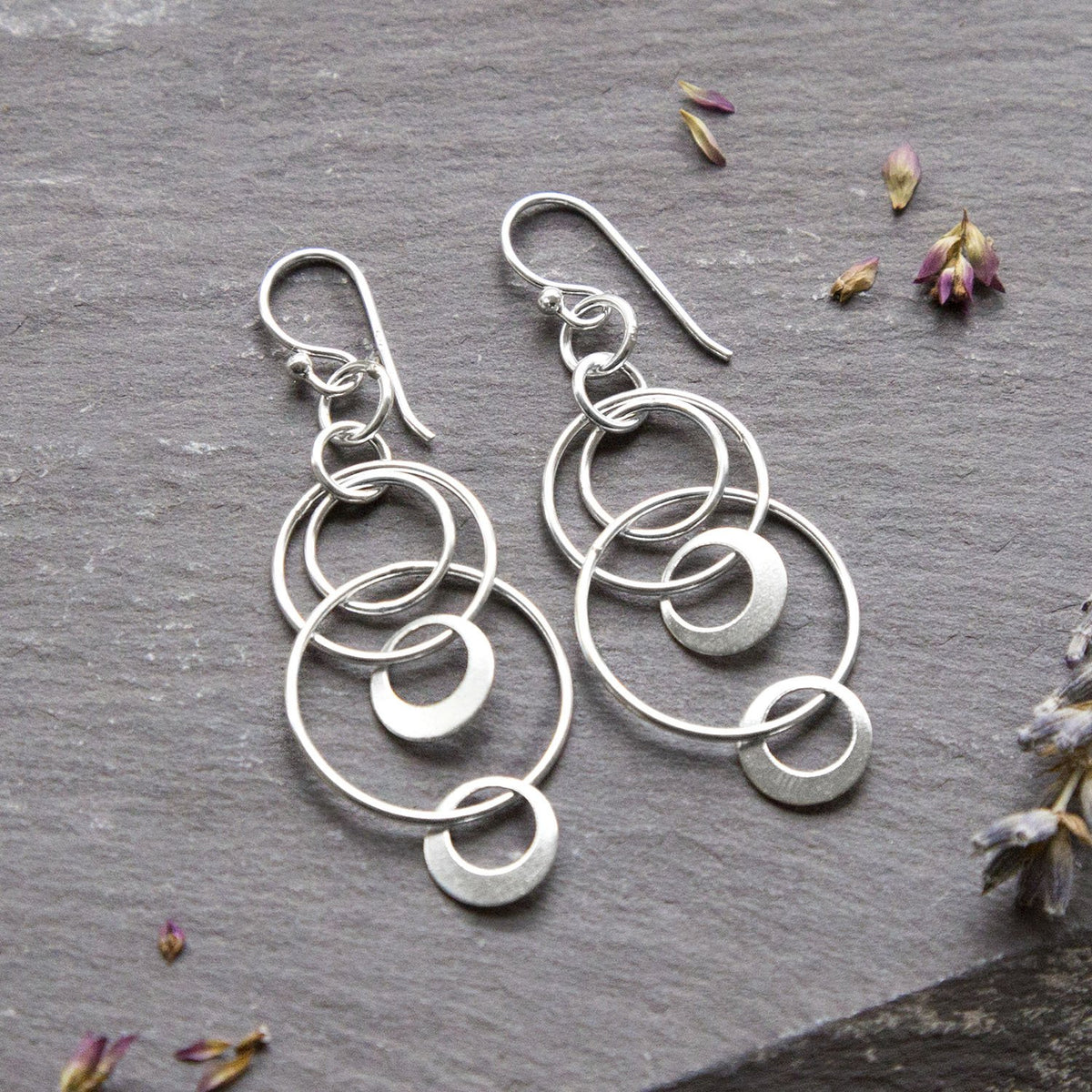 Sterling Silver Swinging Circles Dangly Earrings