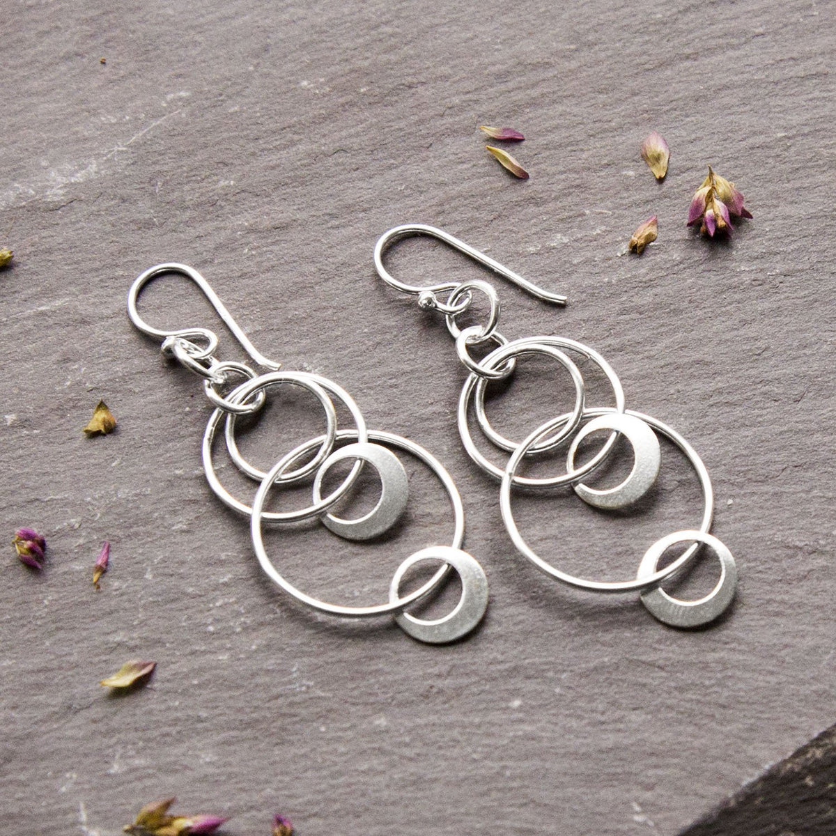 Sterling Silver Swinging Circles Dangly Earrings