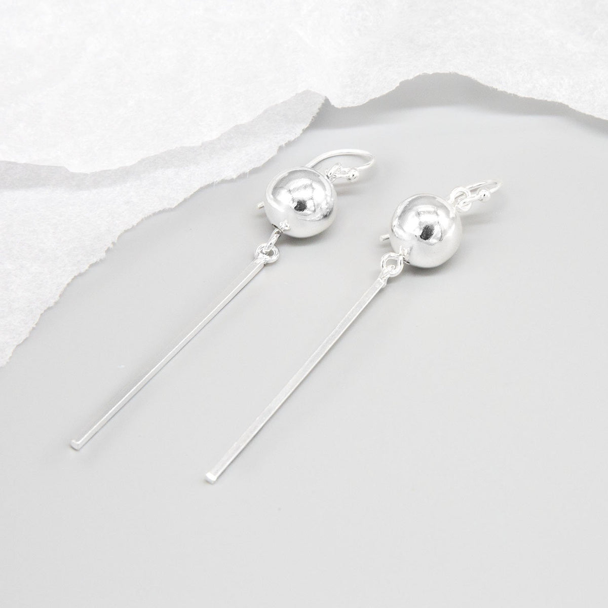 Sterling Silver Ball And Bar Drop Earrings