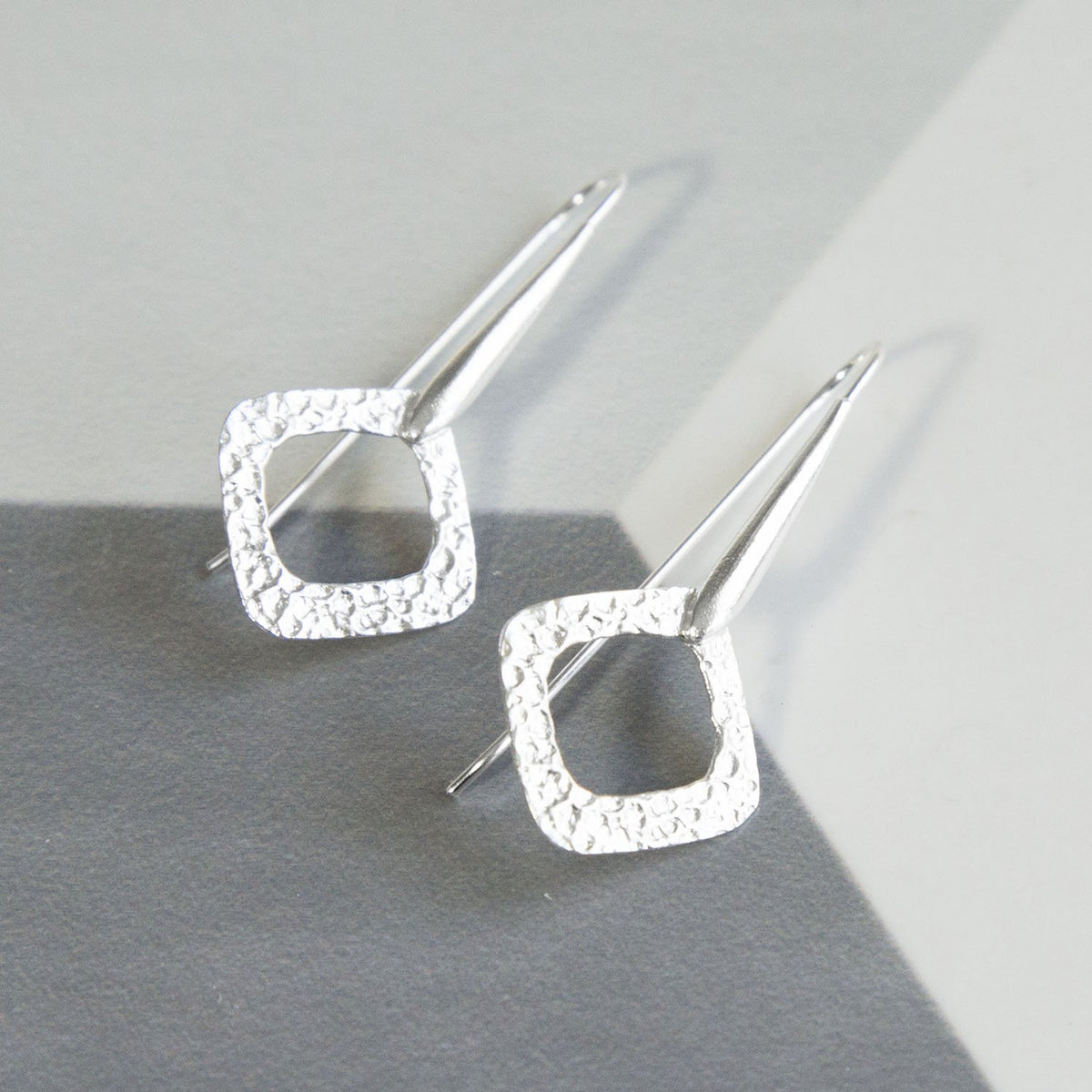 Sterling Silver Textured Square Solid Drop Earrings