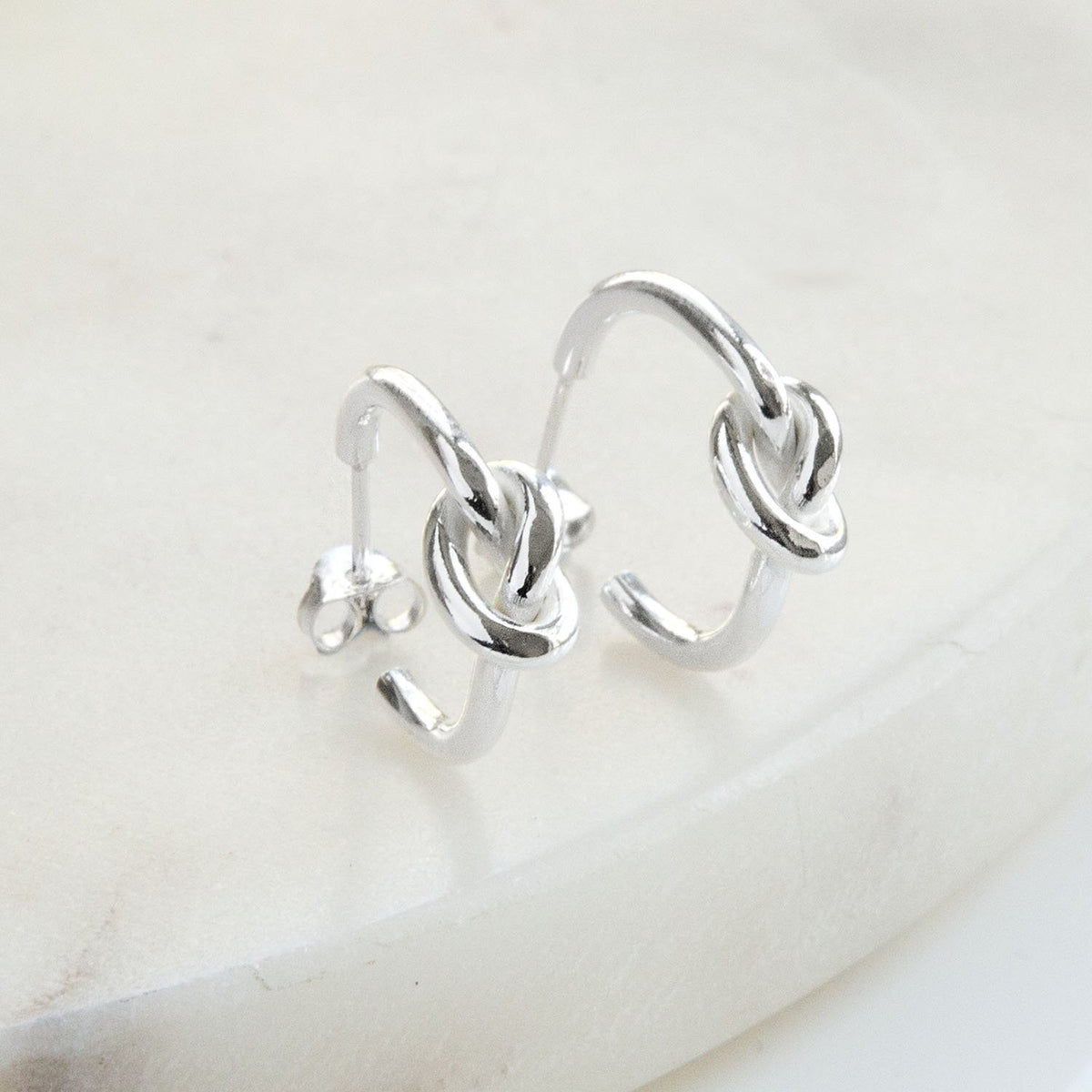 Sterling Silver Essential Knot Stud Hoop Earrings