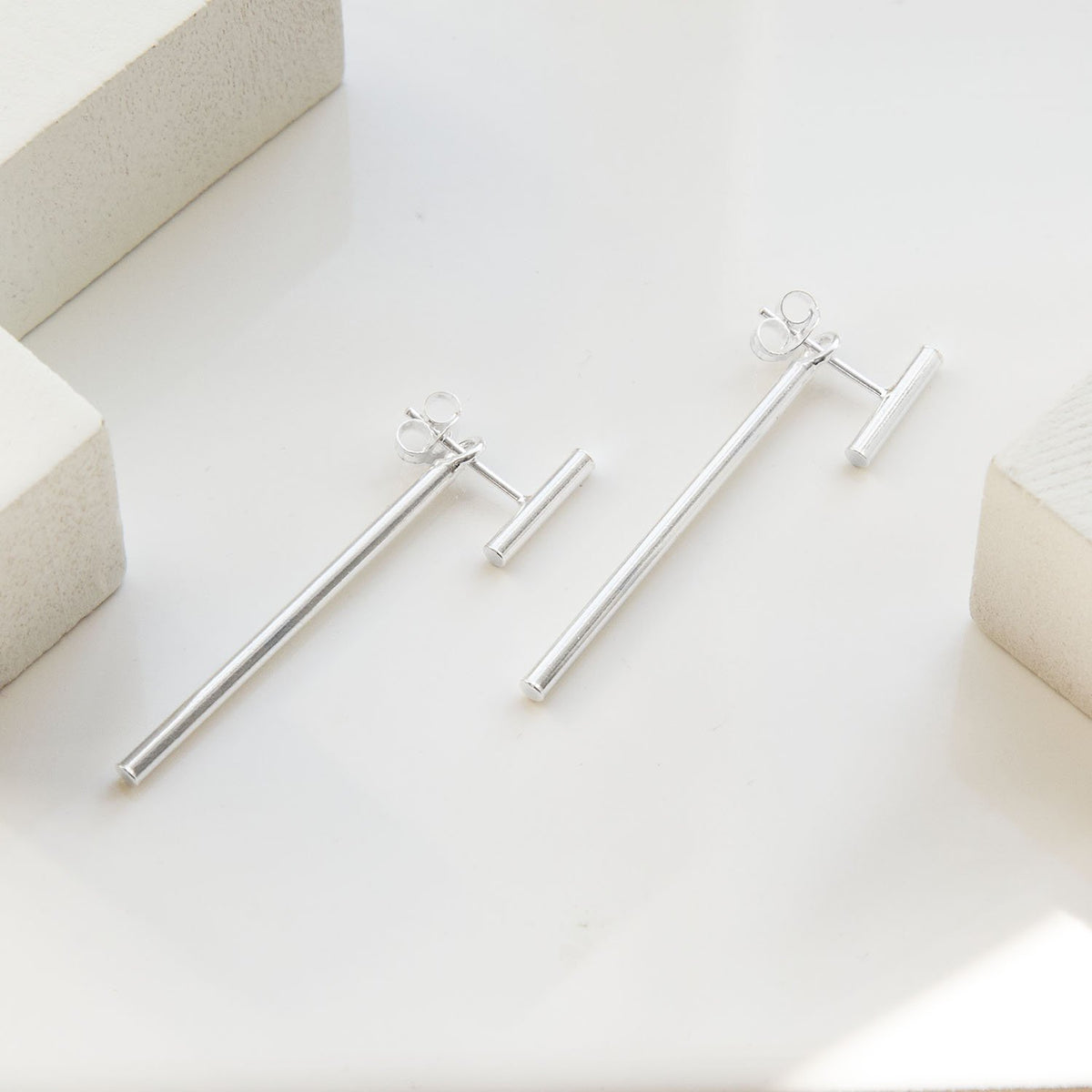 Sterling Silver Round Rod Stud Earrings