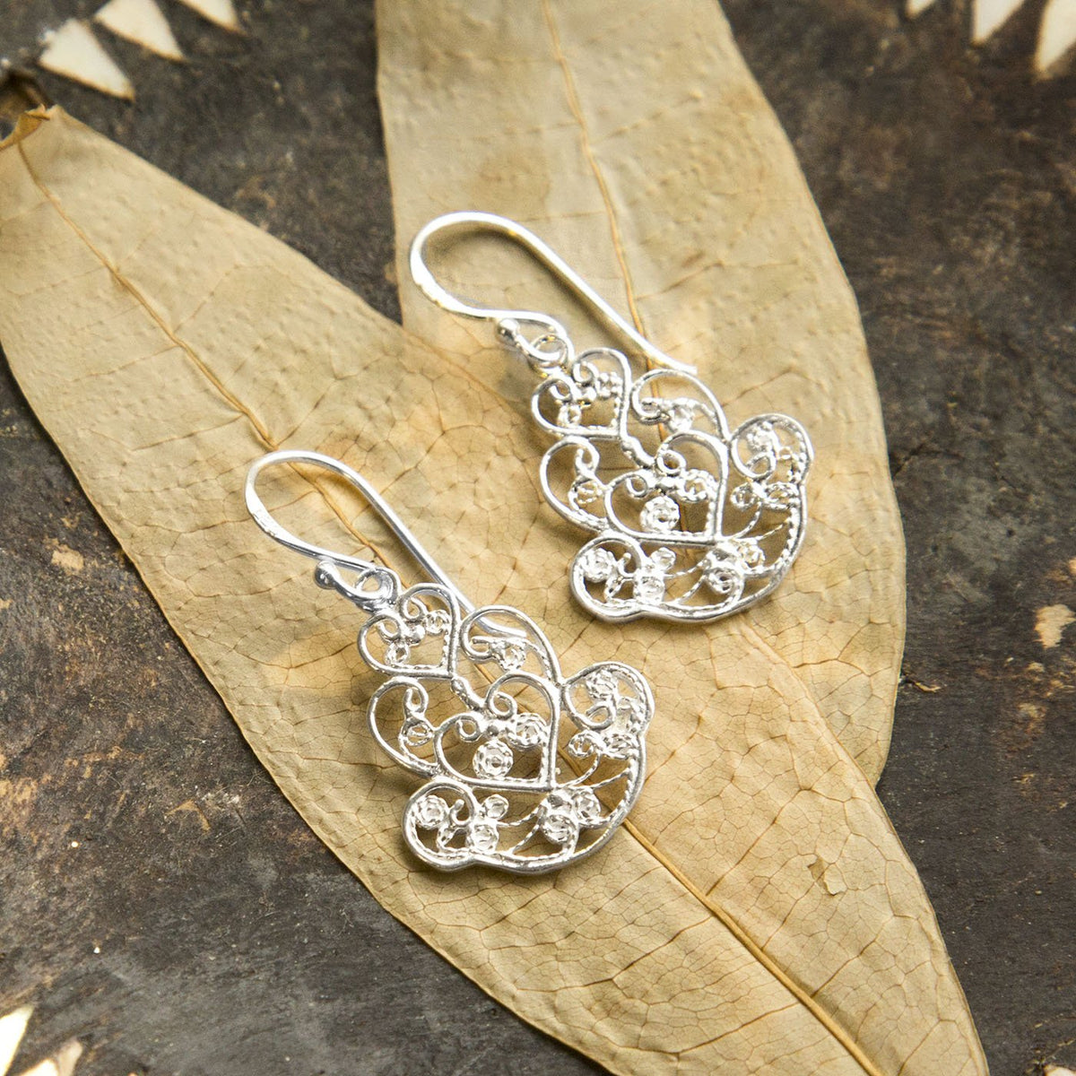 Sterling Silver Dangly Indian Hearts Earrings