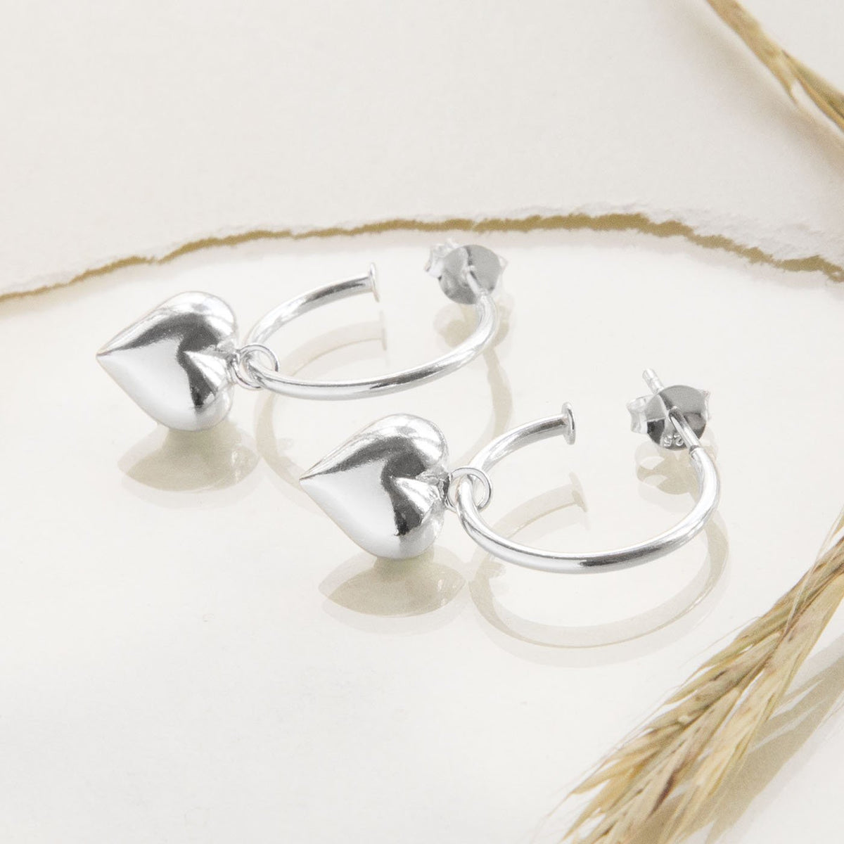 Sterling Silver Heart Stud Hoop Earrings