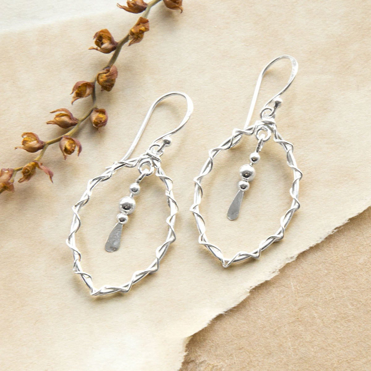 Sterling Silver Delicate Dangly Wire Oval Earrings