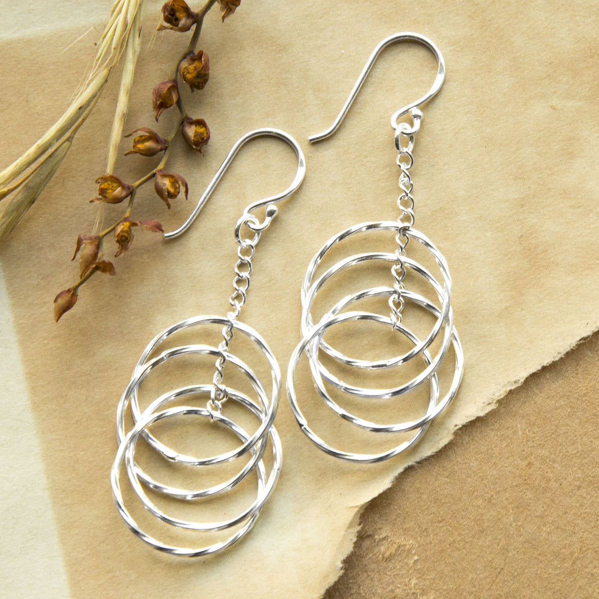 Sterling Silver Dangly Chain And Twisted Hoops Earrings