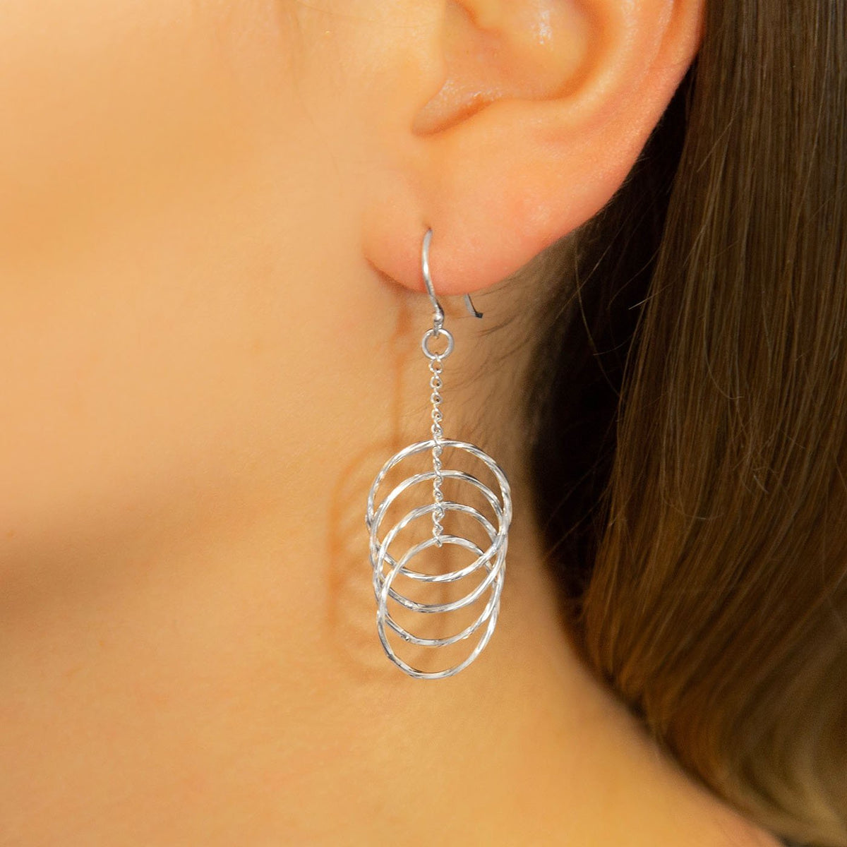Sterling Silver Dangly Chain And Twisted Hoops Earrings