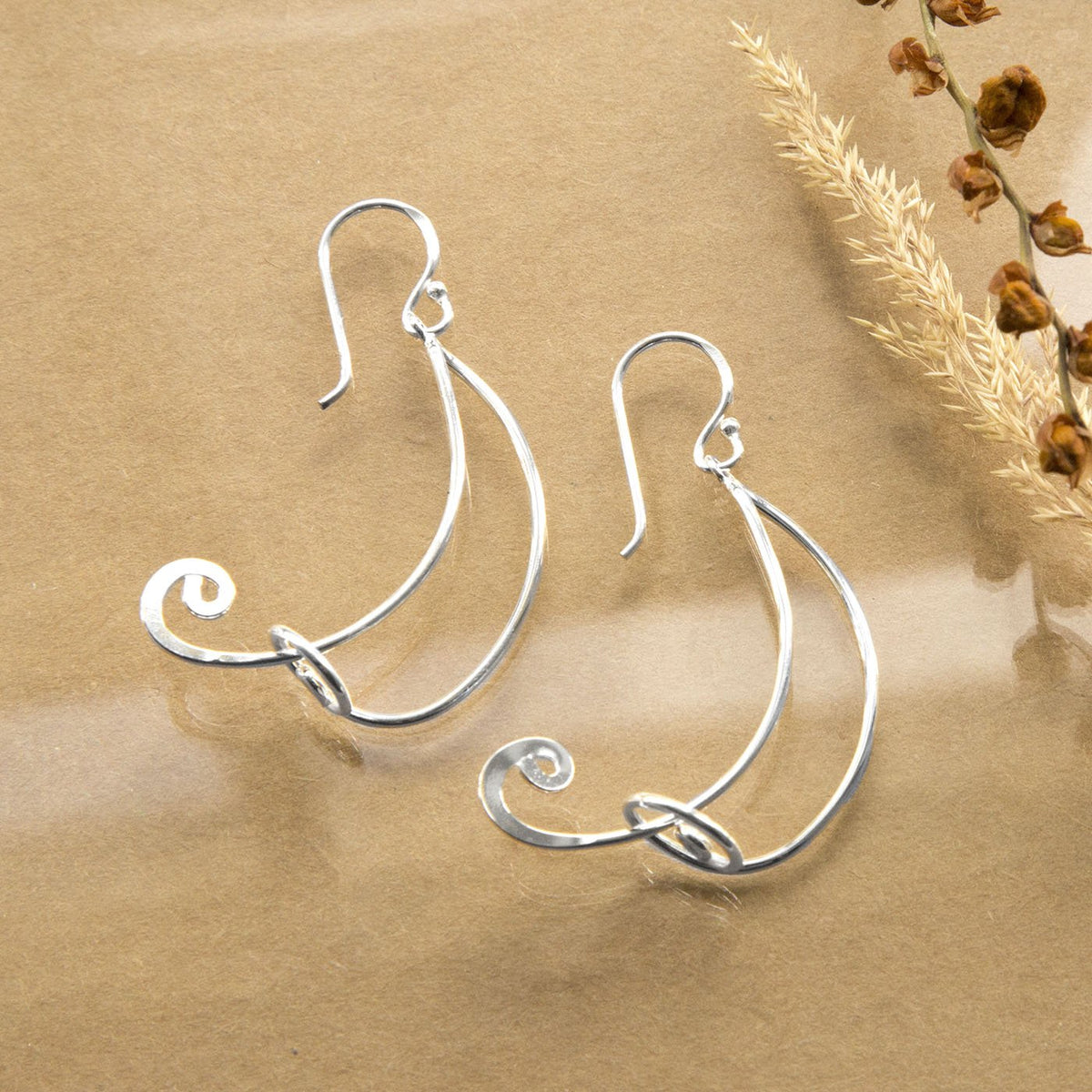 Sterling Silver Free Form Dangly Curl Earrings