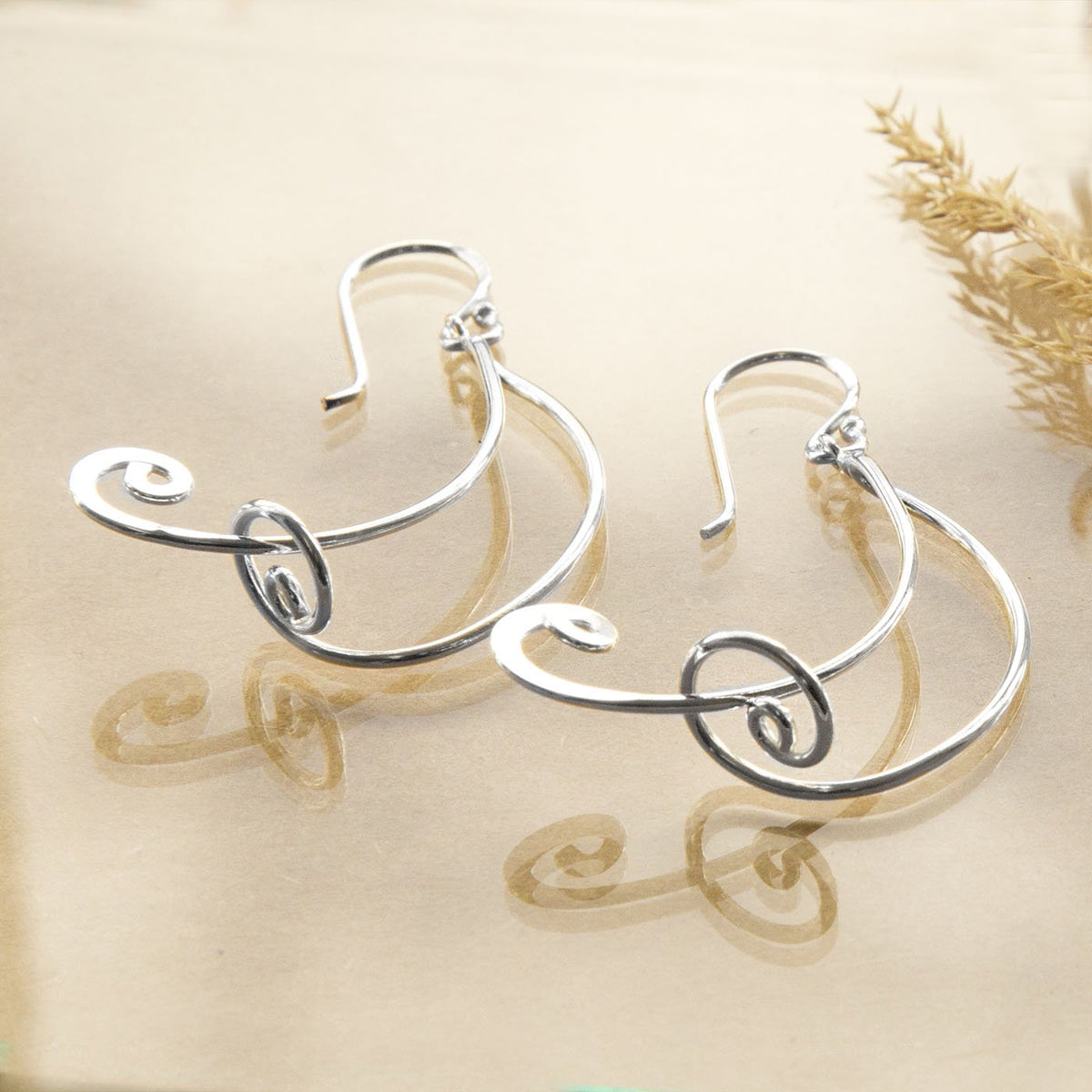 Sterling Silver Free Form Dangly Curl Earrings