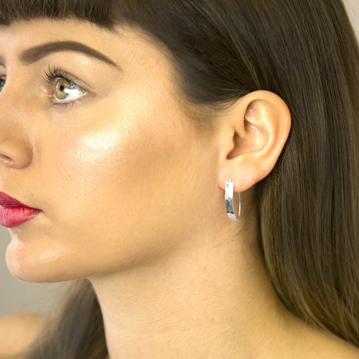 Sterling Silver Hammered Finish Urban Shield Drop Earrings