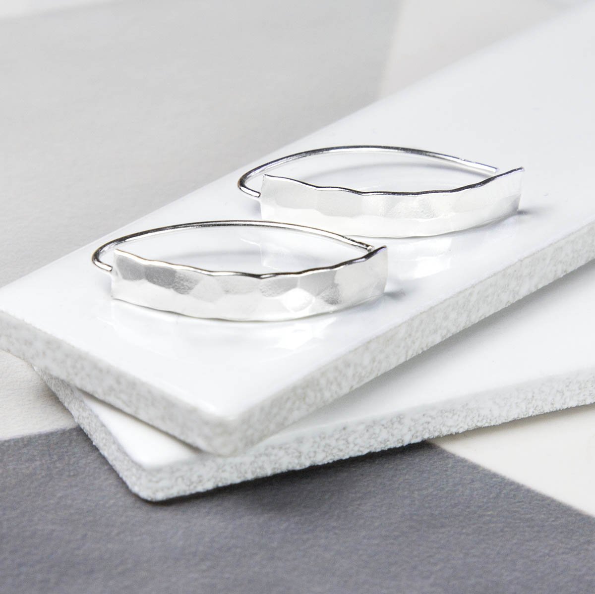 Sterling Silver Hammered Finish Urban Shield Drop Earrings