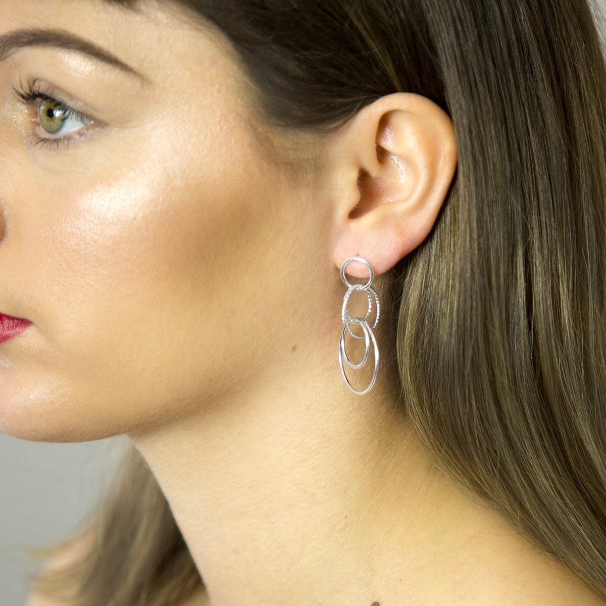 Sterling Silver Five Rings Stud Earrings
