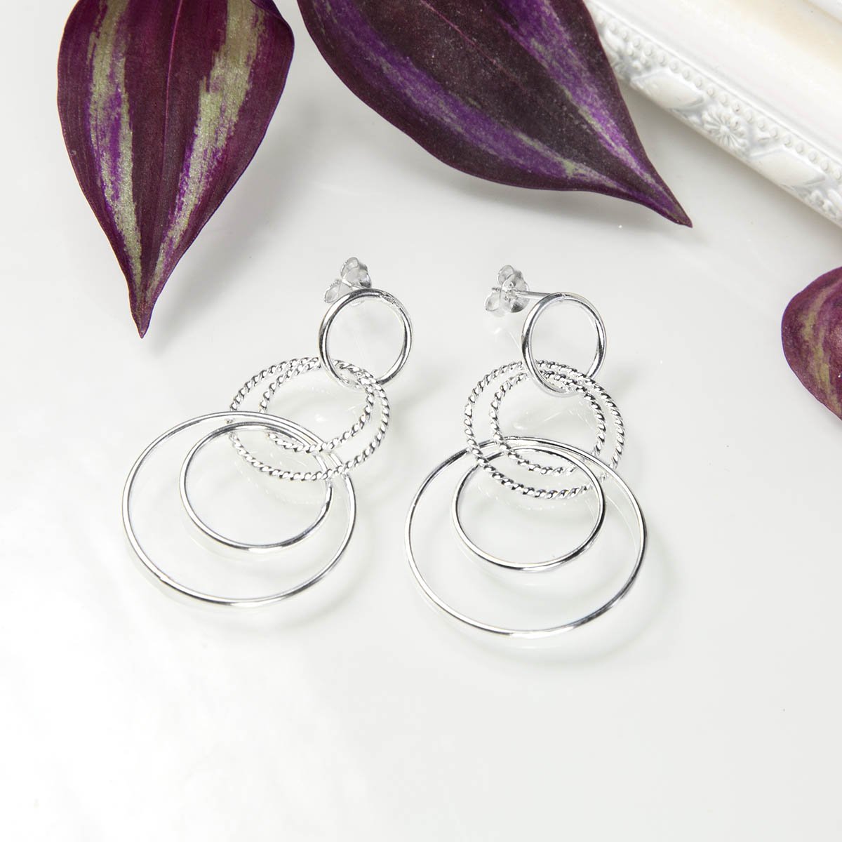 Sterling Silver Five Rings Stud Earrings