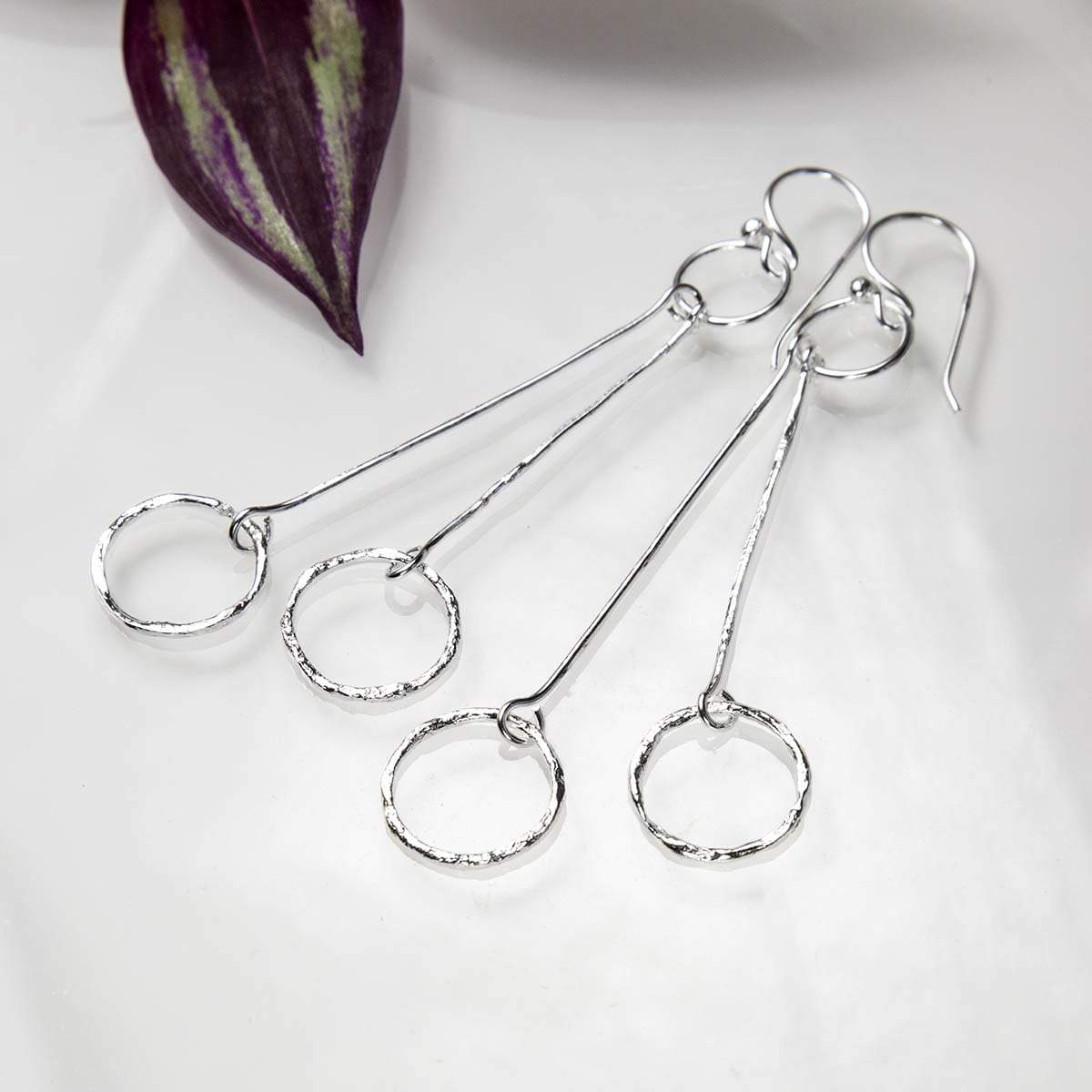 Sterling Silver Textured Ring And Bar Drop Earrings