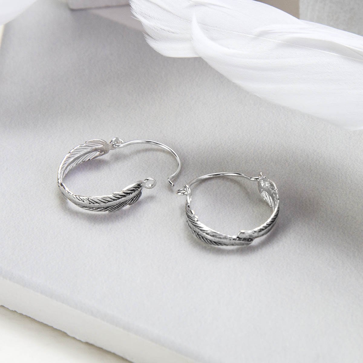 Sterling Silver Angelic Feather Hoop Earrings