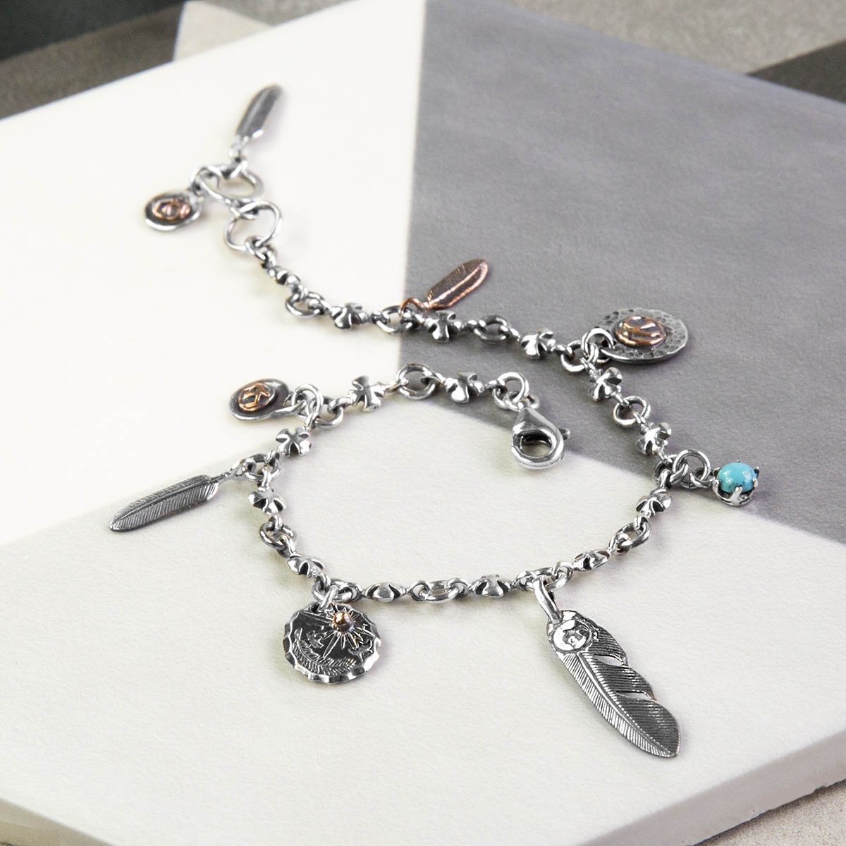 Sterling Silver Feathers Charm Bracelet