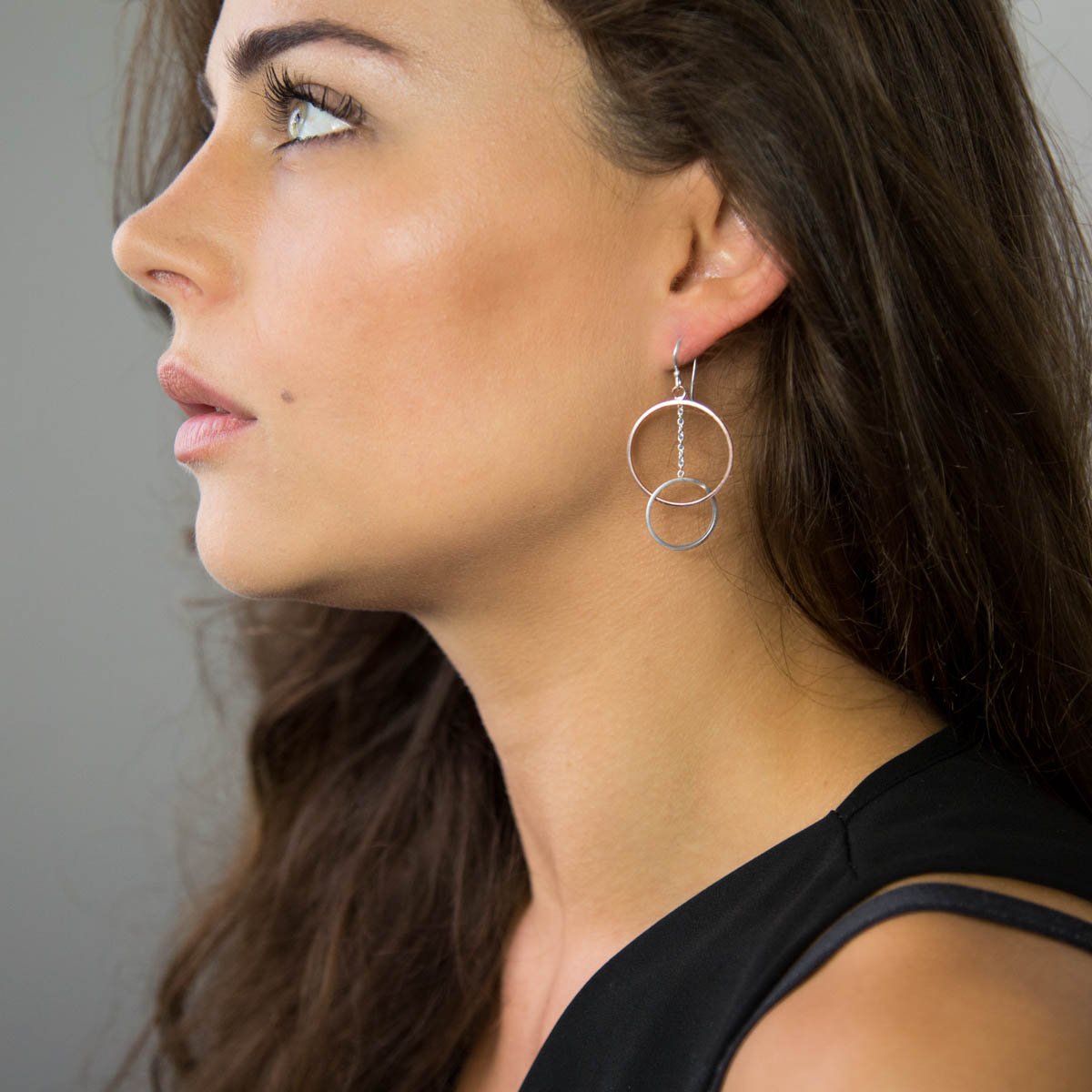 Sterling Silver Rose Gold Circles Dangly Earrings