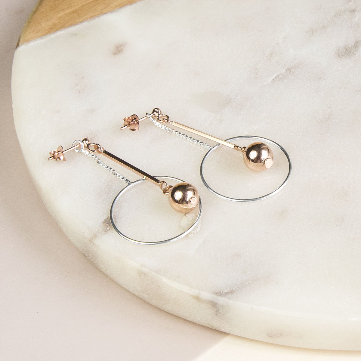 Sterling Silver Rose Gold Art Deco Stud Earrings