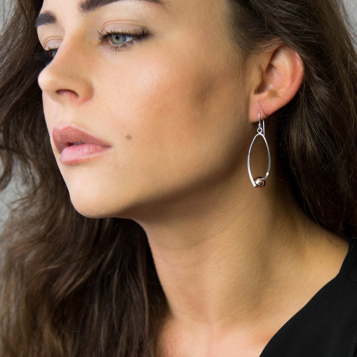 Sterling Silver Rose Gold Oval Ball Dangly Earrings