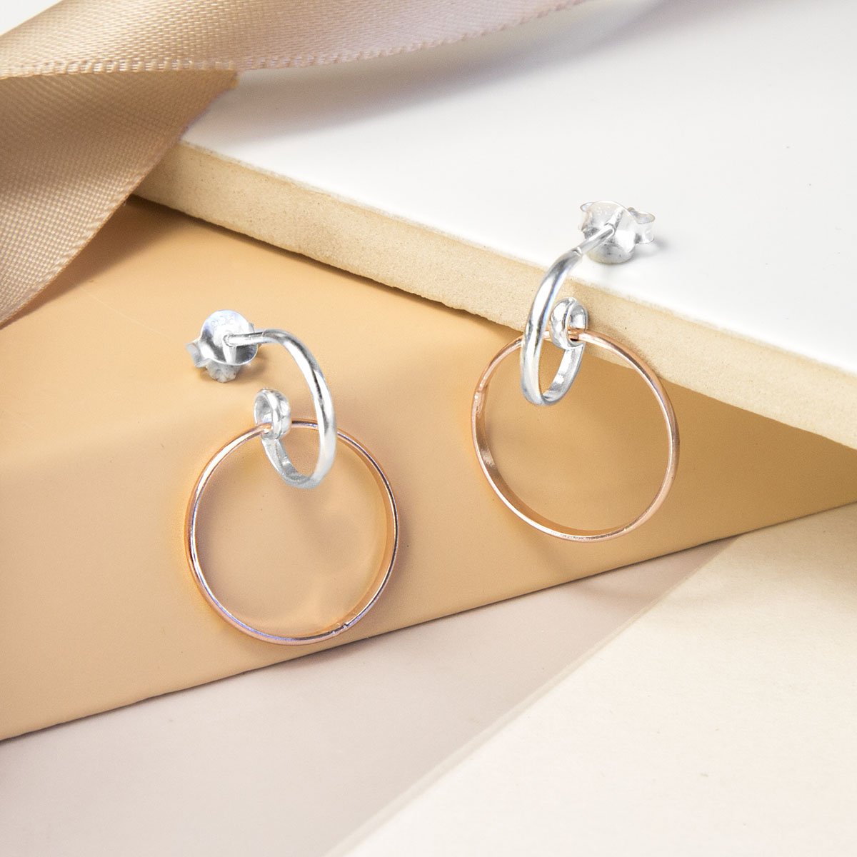 Sterling Silver Rose Gold Ring Stud Earrings