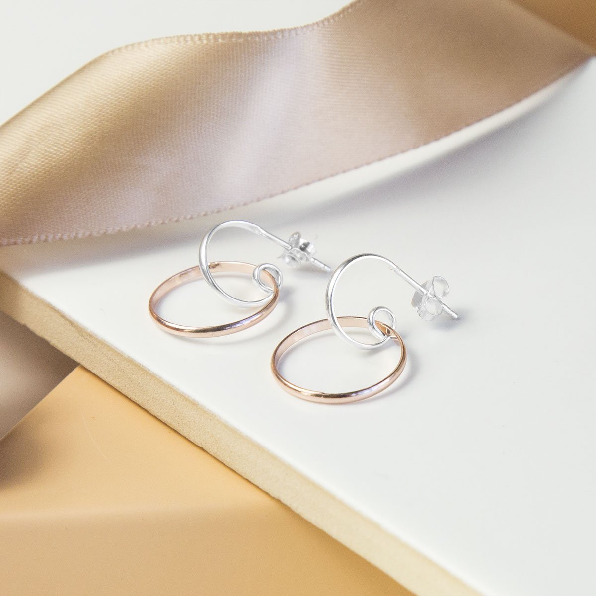 Sterling Silver Rose Gold Ring Stud Earrings