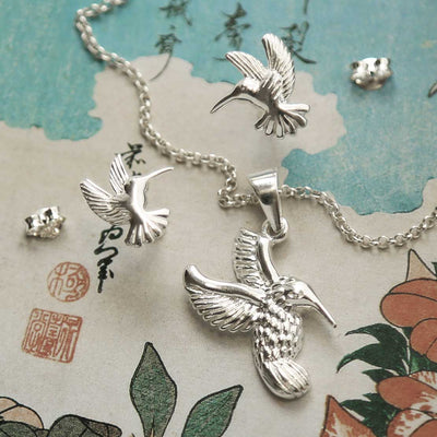 MZB110 STERLING SILVER HUMMINGBIRD SET