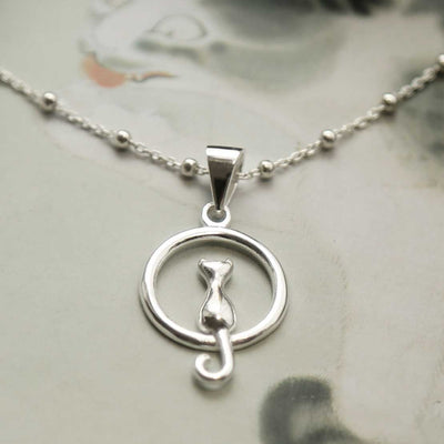 MZB111P STERLING SILVER CAT AND MOON NECKLACE 1