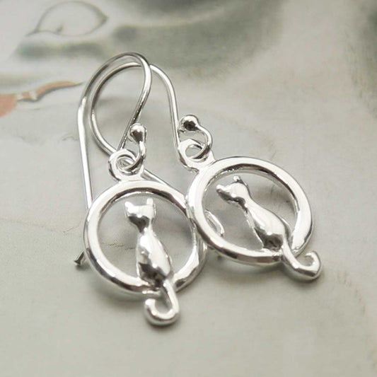 MZB111E STERLING SILVER CAT AND MOON EARRINGS 1