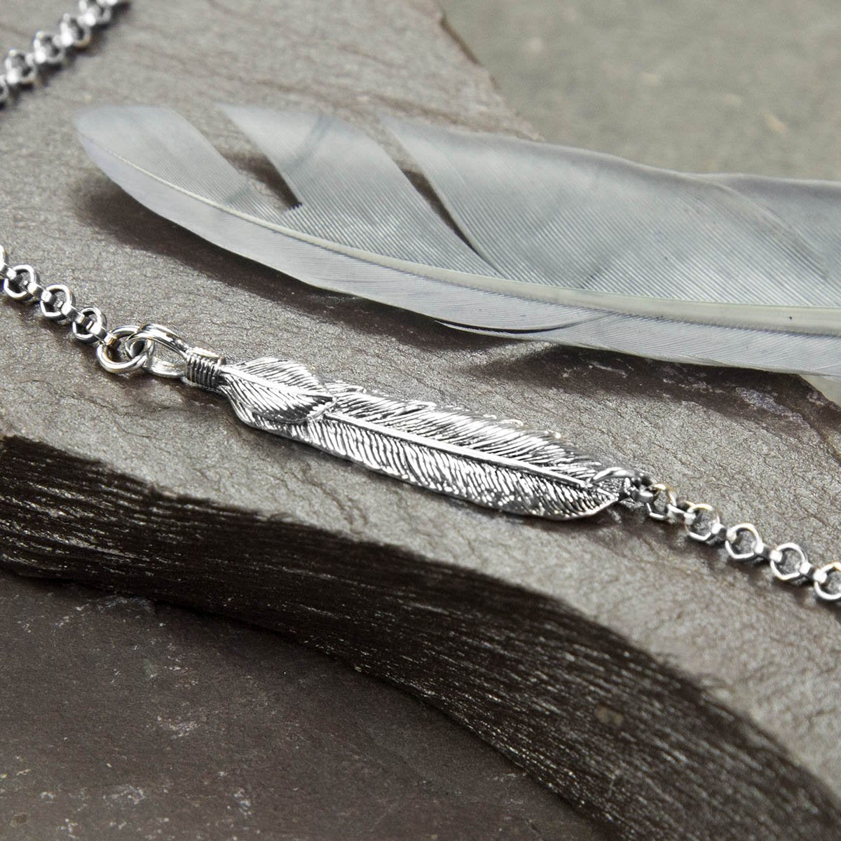 Sterling Silver Oxidised Feather Bracelet