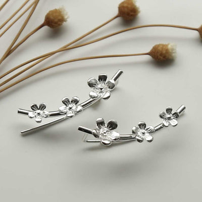 MB211 STERLING SILVER TRIPLE FLOWER EAR CLIMBERS 1