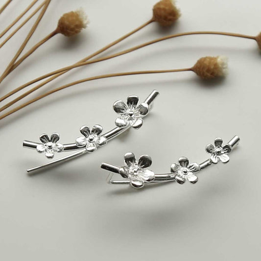 MB211 STERLING SILVER TRIPLE FLOWER EAR CLIMBERS 1