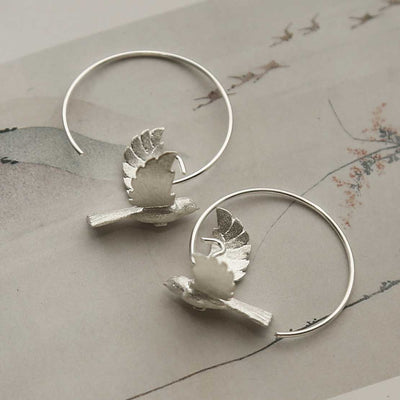 MB214 STERLING SILVER FLYING BIRD HOOPS 1