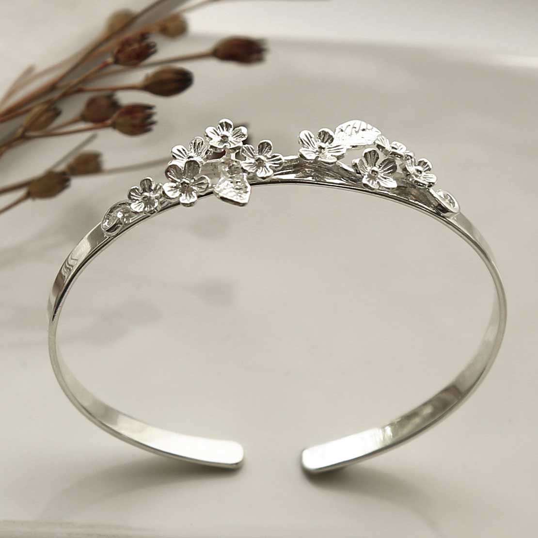 Sterling Silver Forget Me Not Cuff