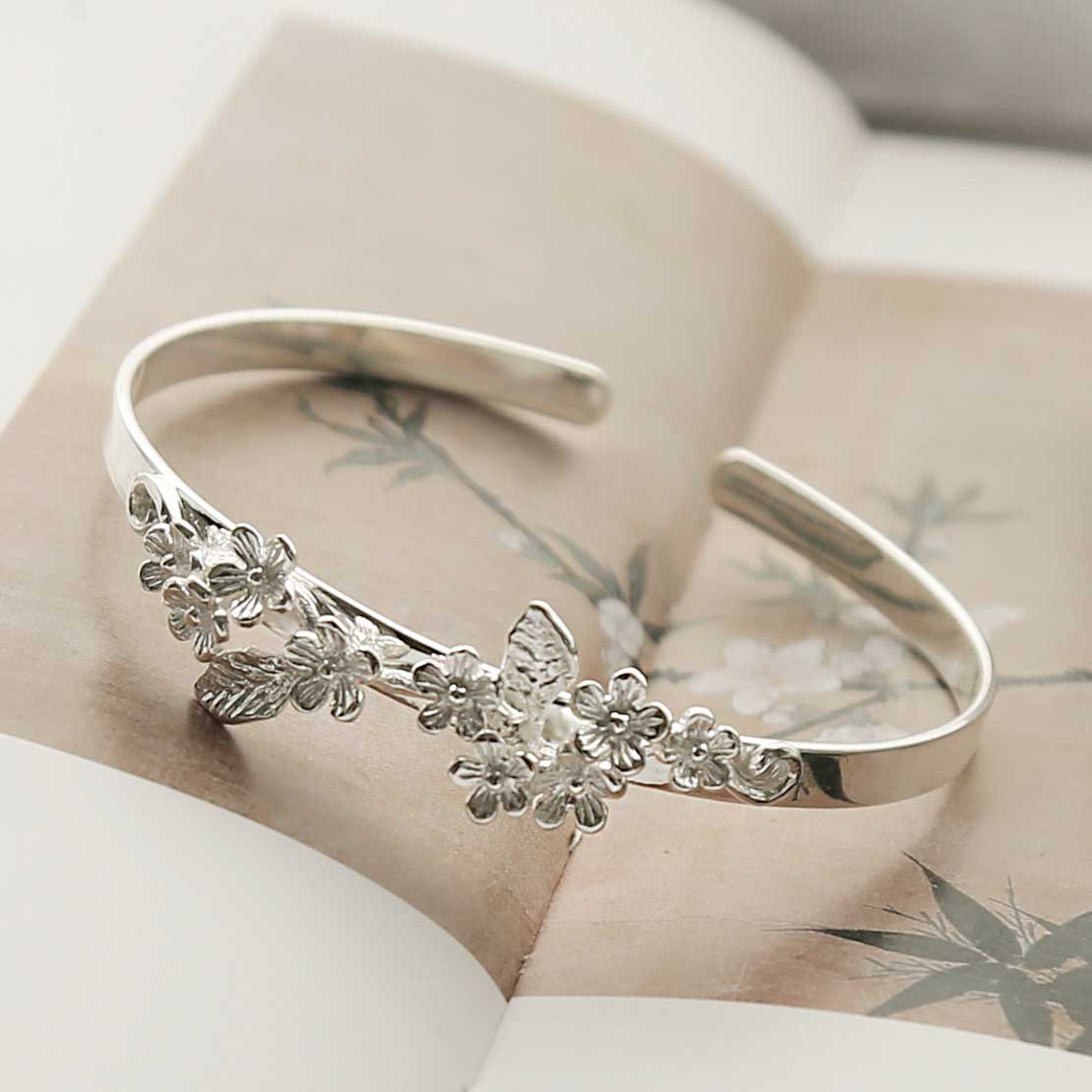Sterling Silver Forget Me Not Cuff