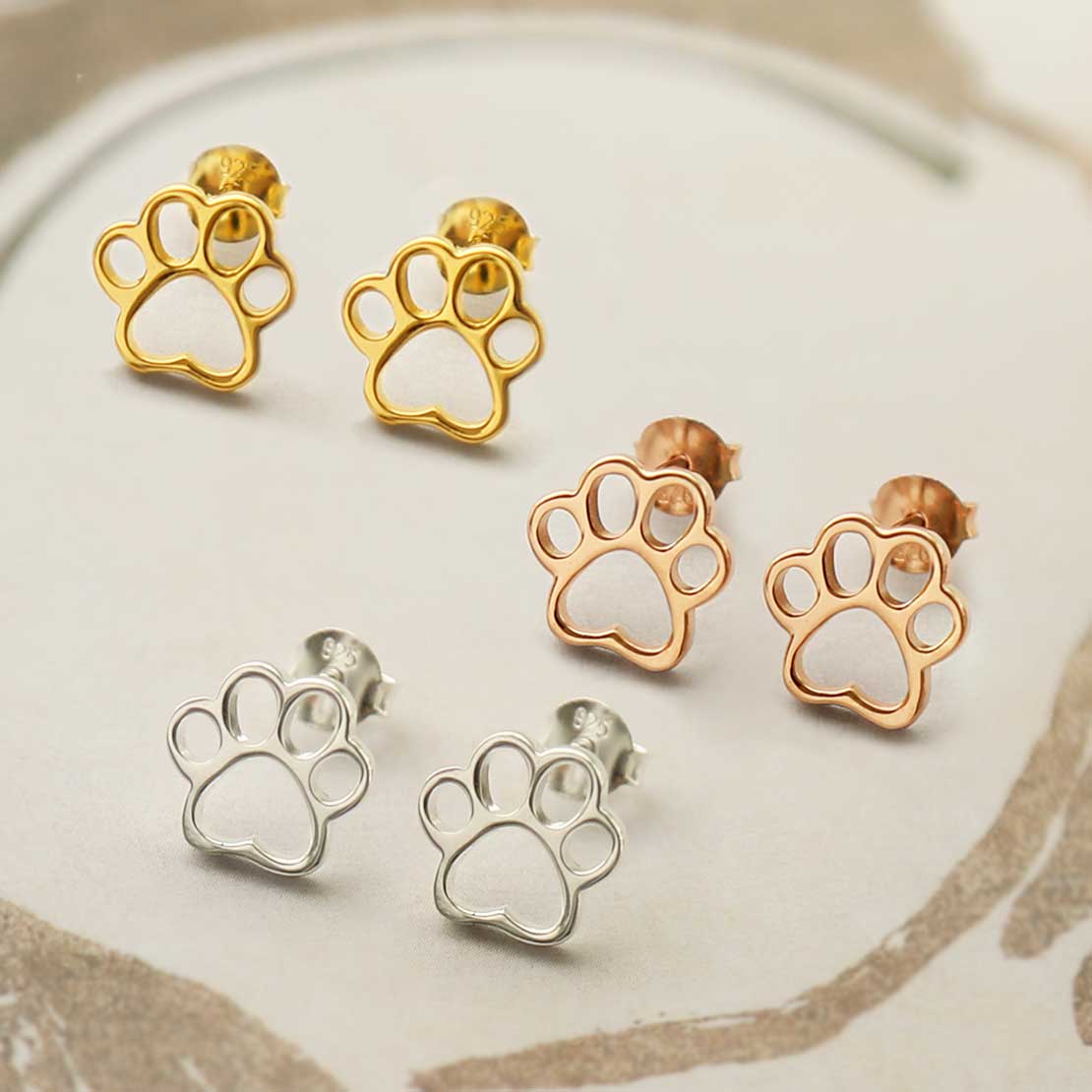 Gold Plated Silver Paw Print Studs