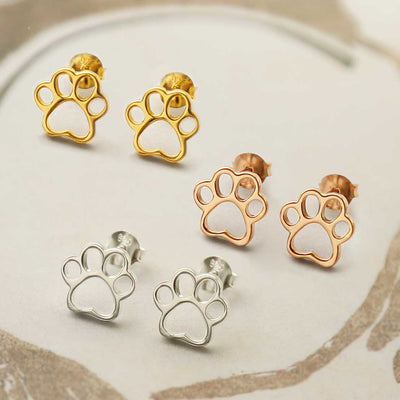 MS1221 STERLING SILVER PAW PRINT STUD EARRINGS GROUP