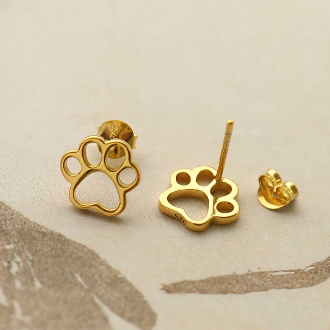 Gold Plated Silver Paw Print Studs