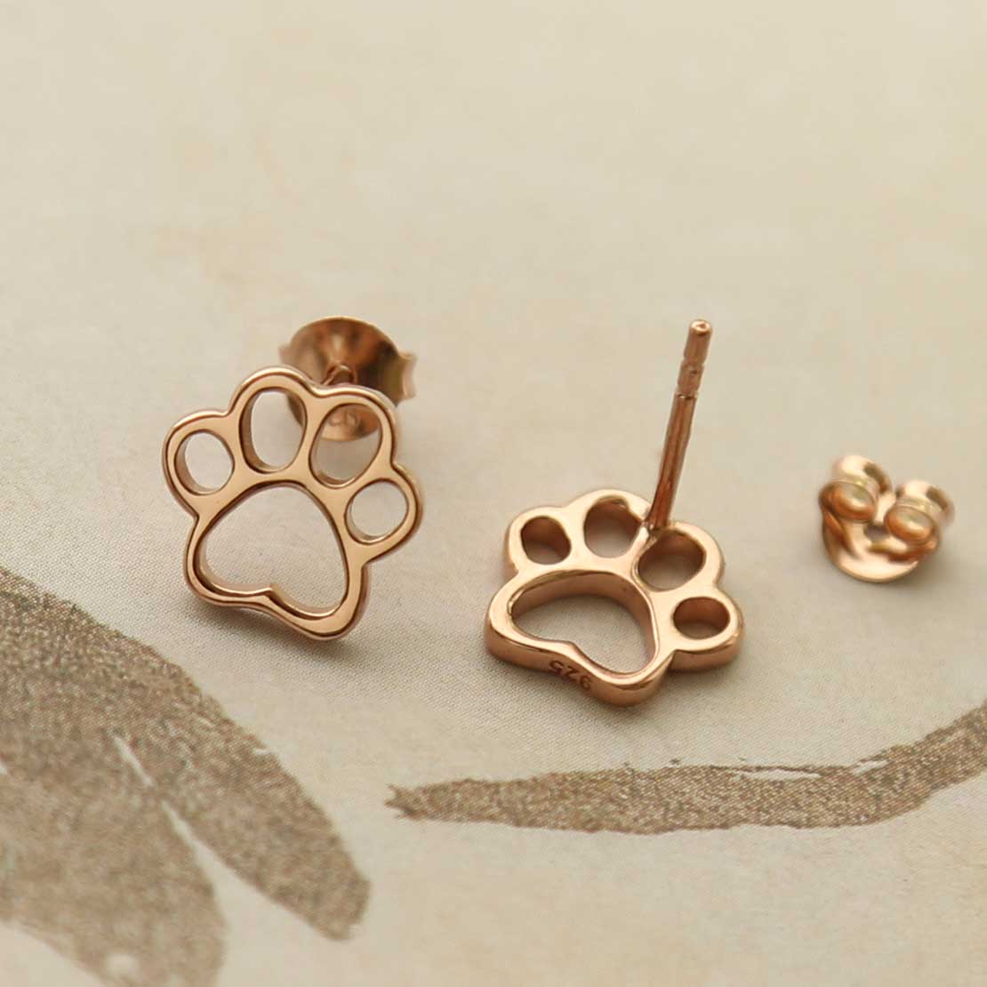 Rose Gold Plated Silver Paw Print Studs