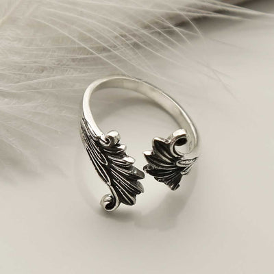 ME528 STERLING SILVER WINGS ADJUSTABLE RING OXIDISED 1