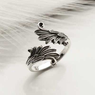 ME528 STERLING SILVER WINGS ADJUSTABLE RING OXIDISED 2