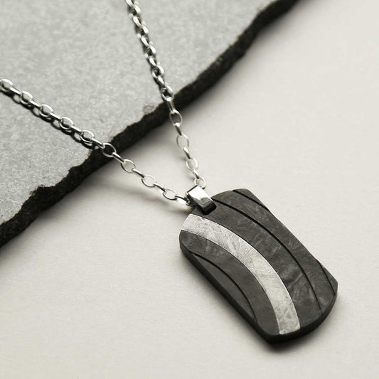MH687 METEORITE AND CARBON FIBRE CURVE DESIGN DOG TAG NECKLACE 1
